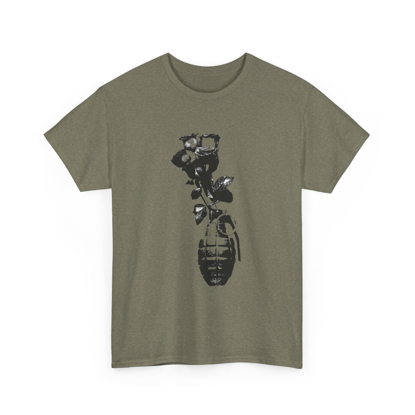 Roses In Grenade Art Painting T Shirt Graphic Unisex Heavy Cotton Tee NEW GIFT