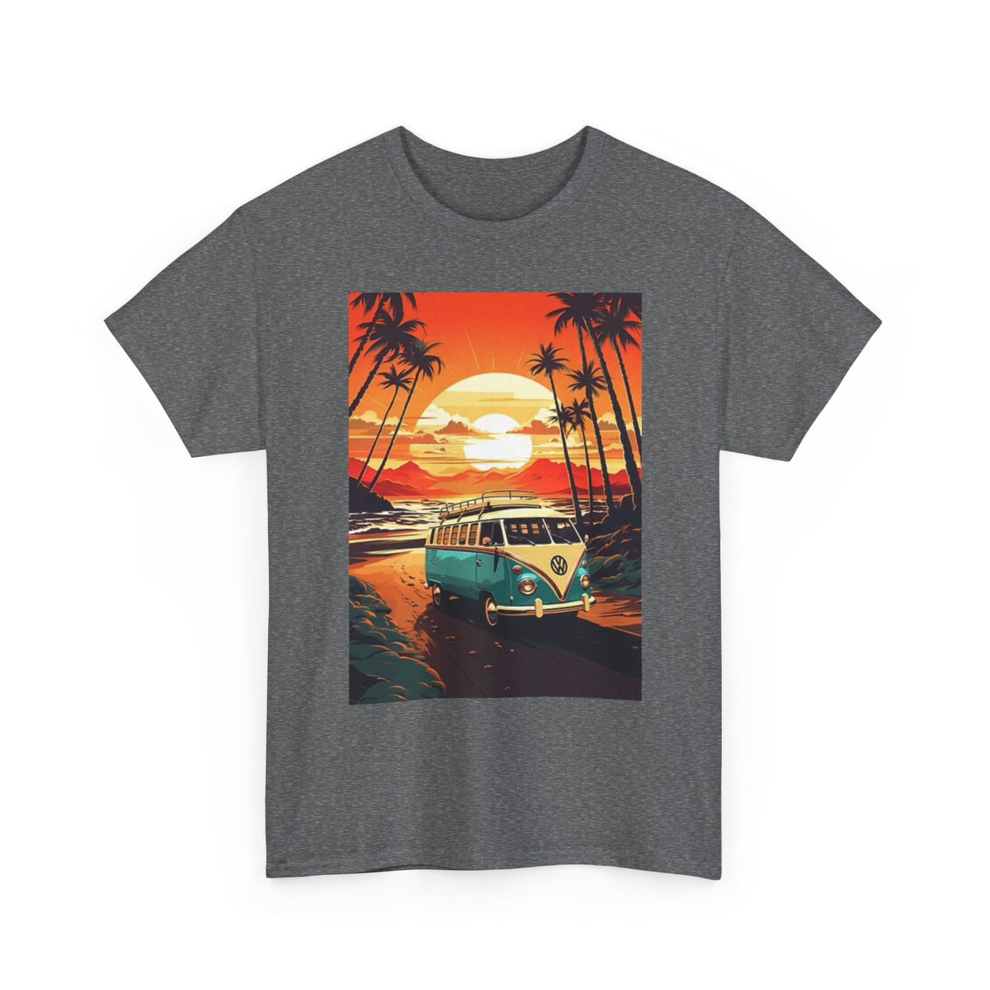 Beach Sunset Graphic T Shirt Surfing Bus Retro Unisex Heavy Cotton Tee