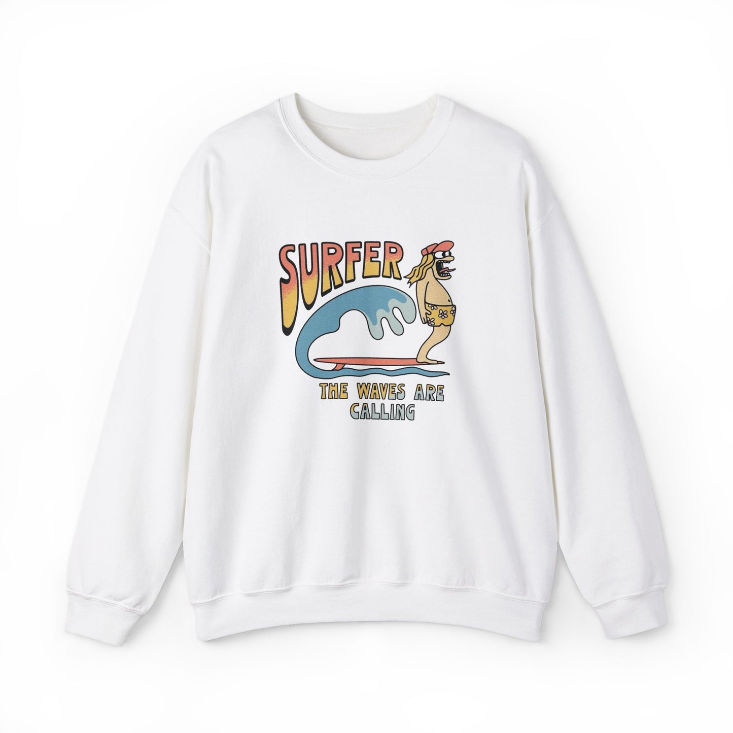 Surfer The Waves Are Calling Sweatshirt Men's Adult Crewneck