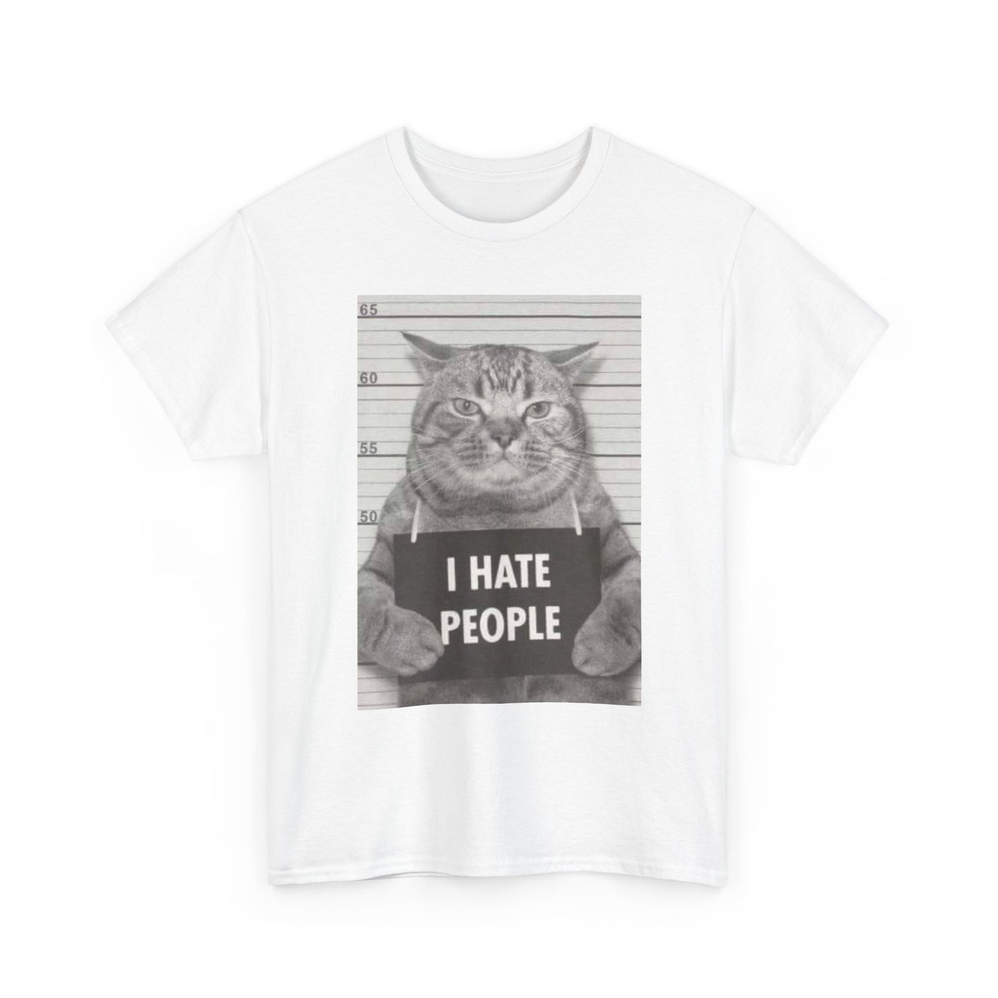 Cat Mugshot I Hate People Graphic T Shirt Unisex Heavy Cotton Tee BRAND NEW