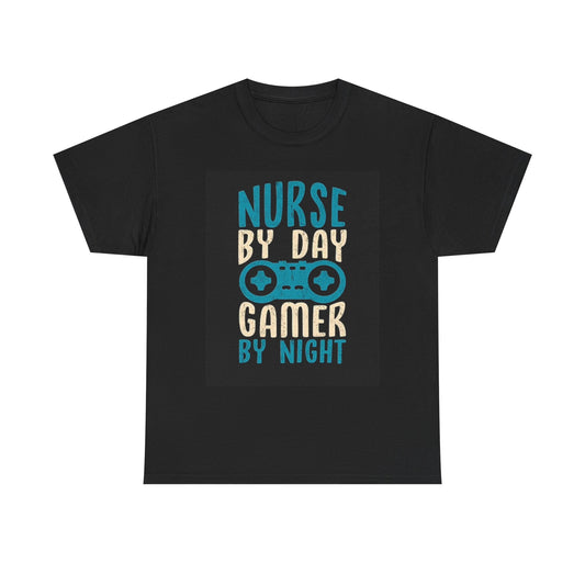 Nurse By Day Gamer By Night Graphic T Shirt Unisex Heavy Cotton Tee