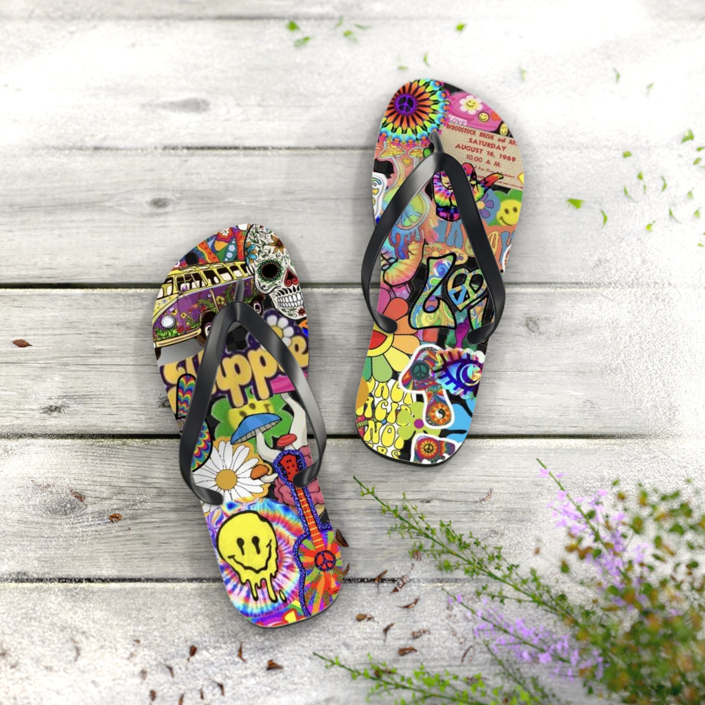 Hippy Trippy Vibes Beach Sandals, Slides for Summer, Flip Flops, Water Resistant