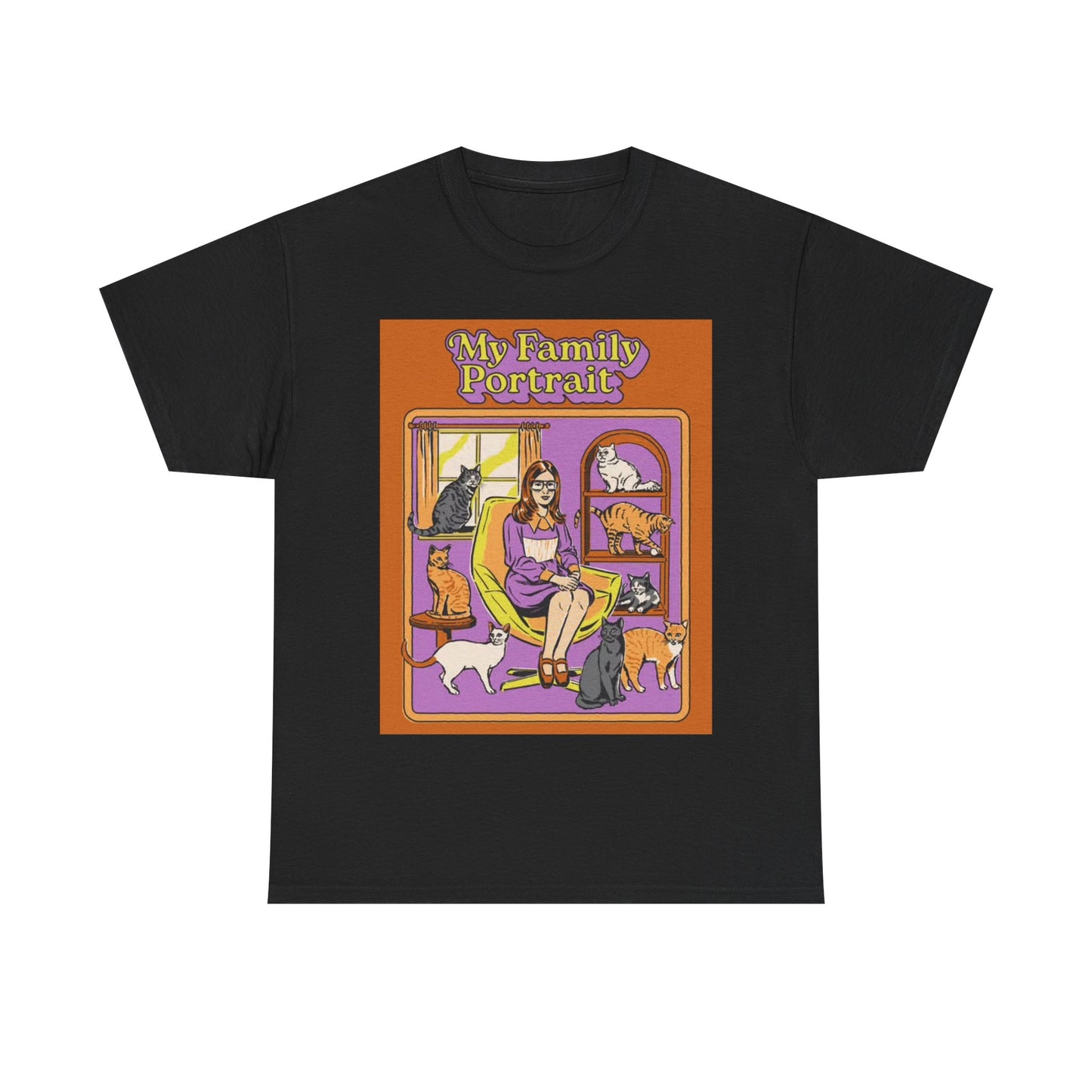 Family Portrait Tshirt Funny Cat lady 80s Vibe Unisex Heavy Cotton Tee