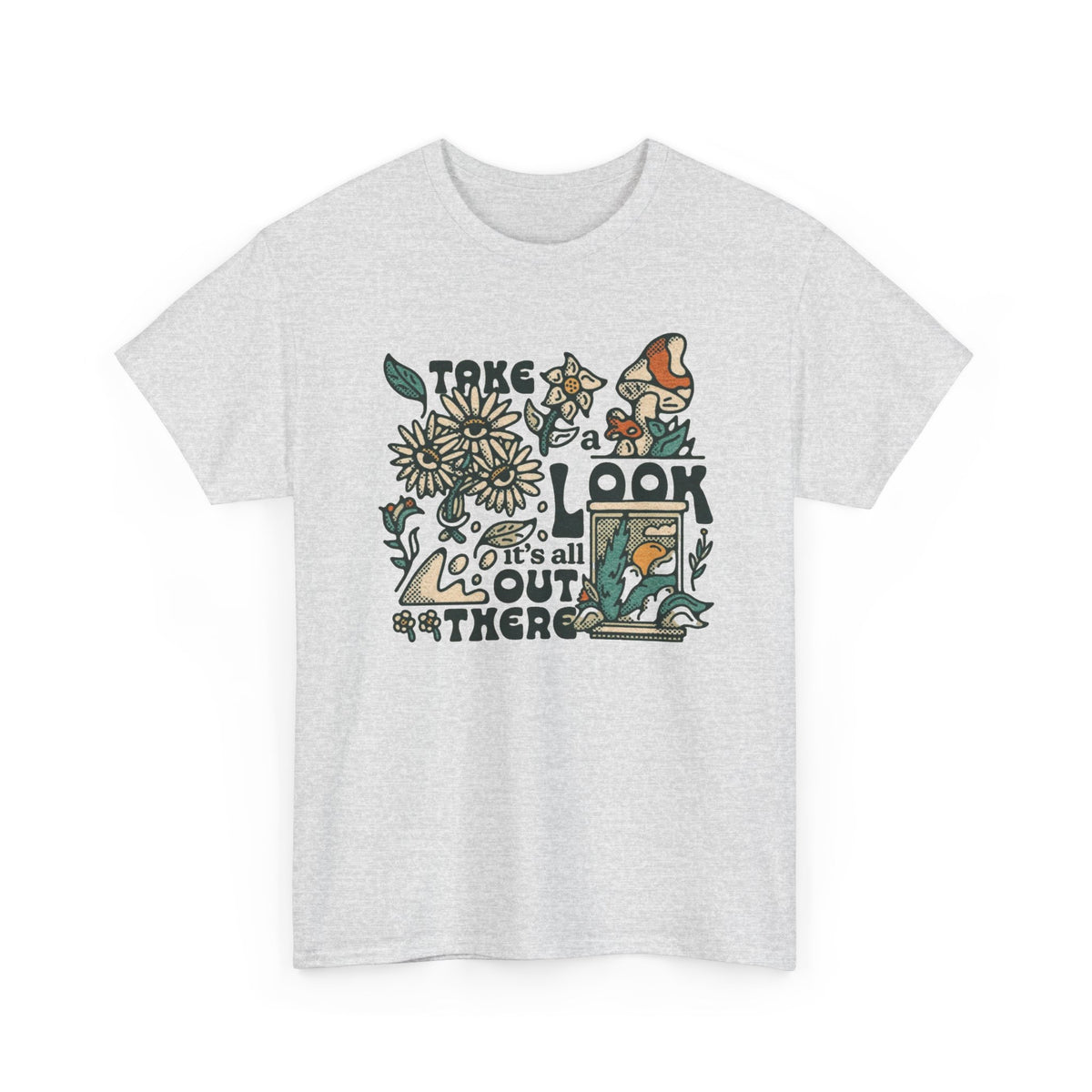 Take A Look Outside Graphic T Shirt Men's Retro Heavy Cotton Tee