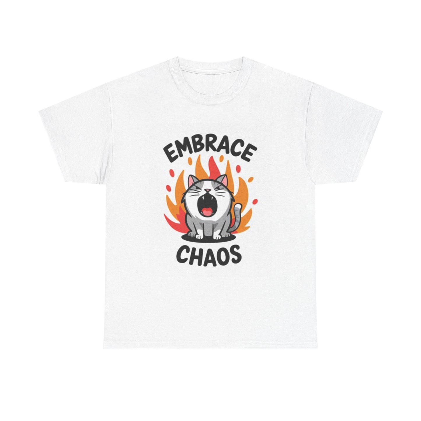 Embrace Chaos T Shirt Funny Cat Kitten Graphic Jokes Unisex Heavy Cotton Tee