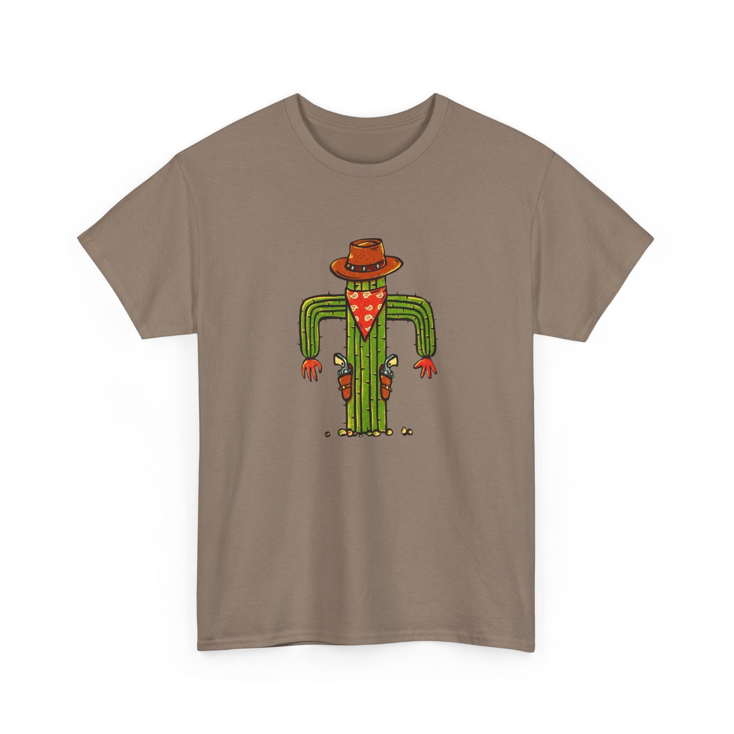 Funny Cactus Cowboy Gun Fighter Graphic T Shirt Unisex Heavy Cotton Tee