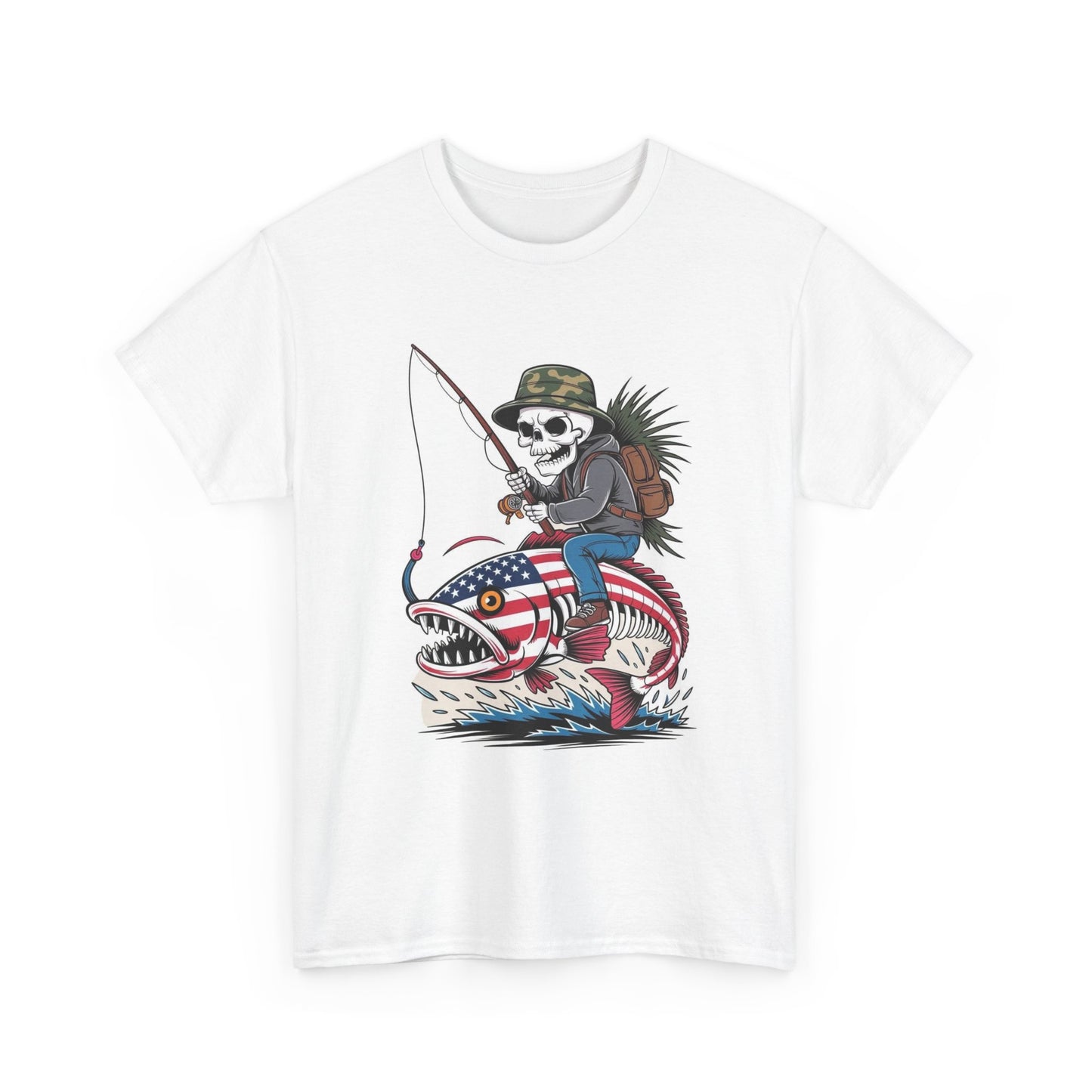 American Flag Fishing Unisex Heavy Cotton Tee