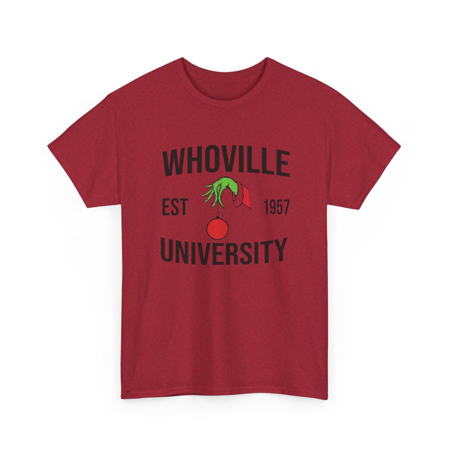 Whoville University Christmas Grinch Graphic T Shirt Unisex NEW Heavy Cotton Tee