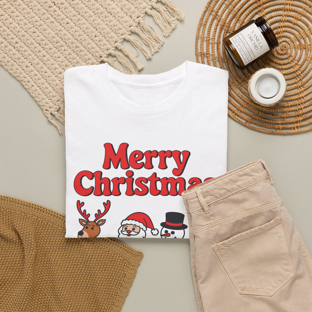 Merry Christmas Santa Reindeer Snowman Gingerbread T-Shirt Men's Graphic Tee