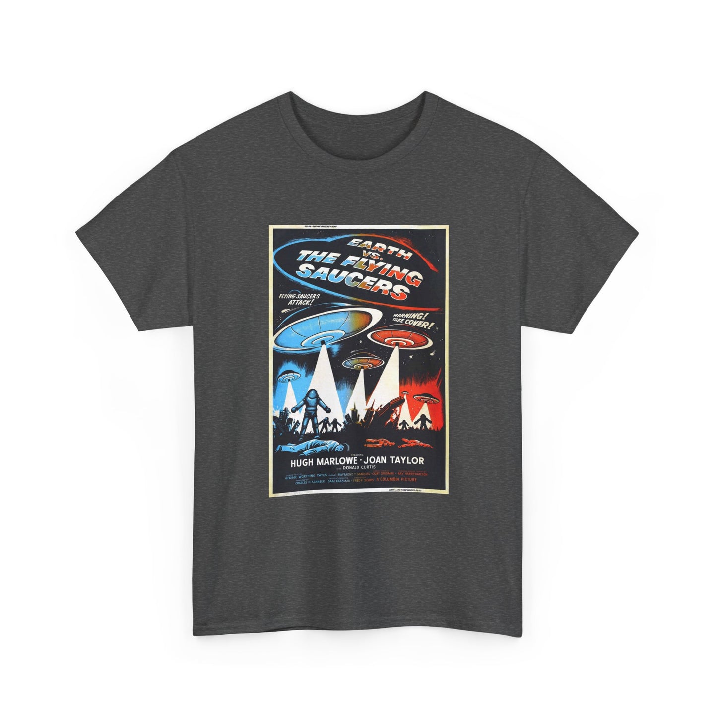 Earth vs Flying Saucers Tshirt Vintage Movie Poster Unisex Heavy Cotton Tee