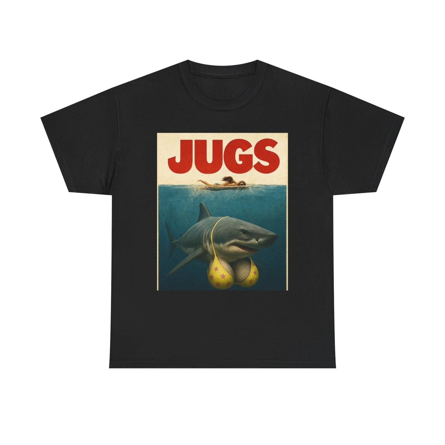 Jaws Parody Jugs Funny Shark Boobs Graphic T-Shirt Unisex Heavy Cotton Tee NEW