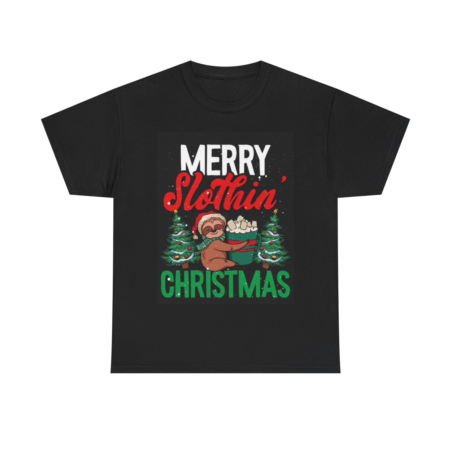 Merry Slothin Christmas Shirt Funny Santa Time Unisex Heavy Cotton Tee