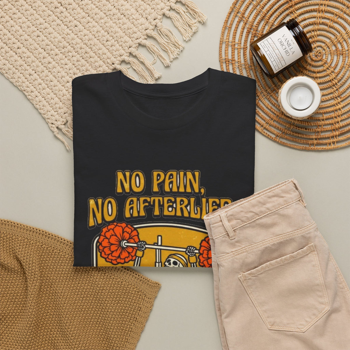 No Pain No Afterslife Skeleton Weightlifting T-Shirt Men's Graphic Tee