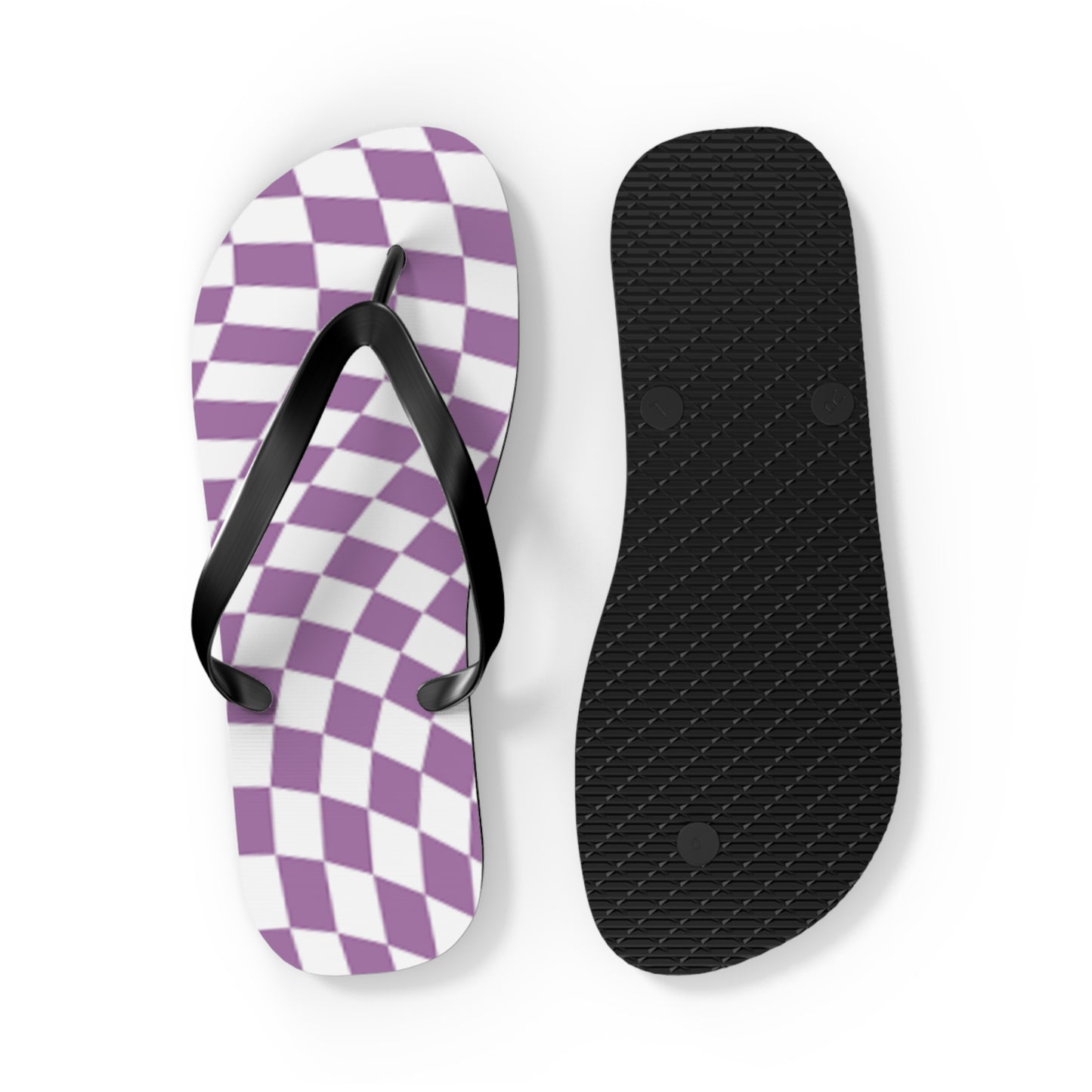 Wavy Checkered Purple Sandals, Beach Shoes, Vacation Flip Flops, Pool Slides