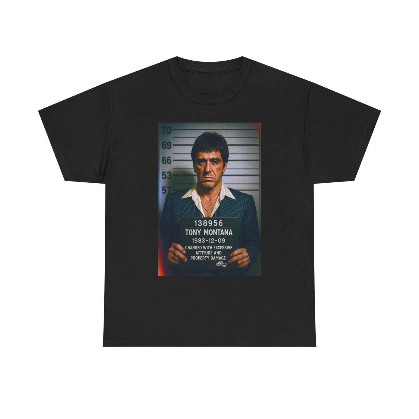 Tony Montana Funny Mugshot Scarface Graphic T Shirt Unisex Heavy Cotton Tee