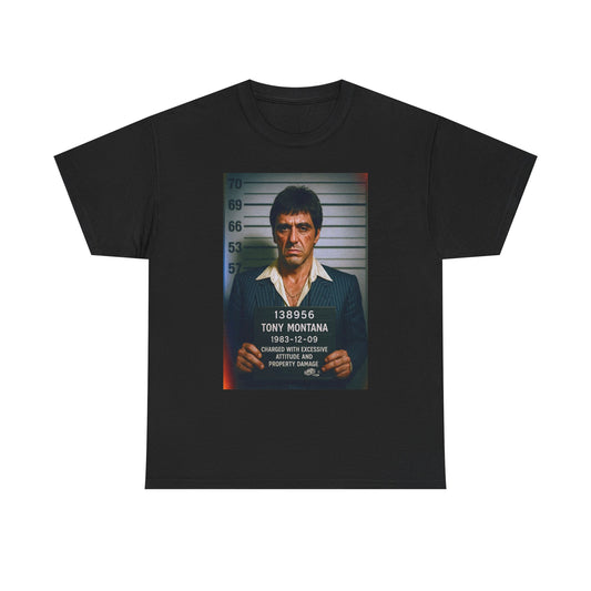 Tony Montana Funny Mugshot Scarface Graphic T Shirt Unisex Heavy Cotton Tee