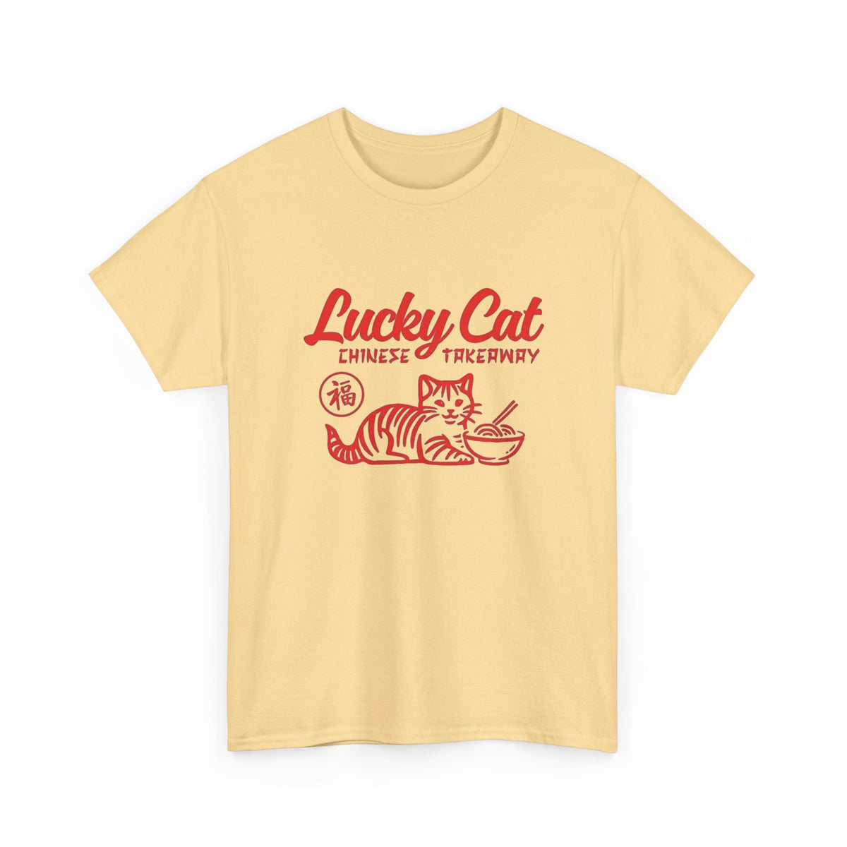 Lucky Cat Chinese Takeaway Graphic T-Shirt Men's Graphic Tee Funny Retro