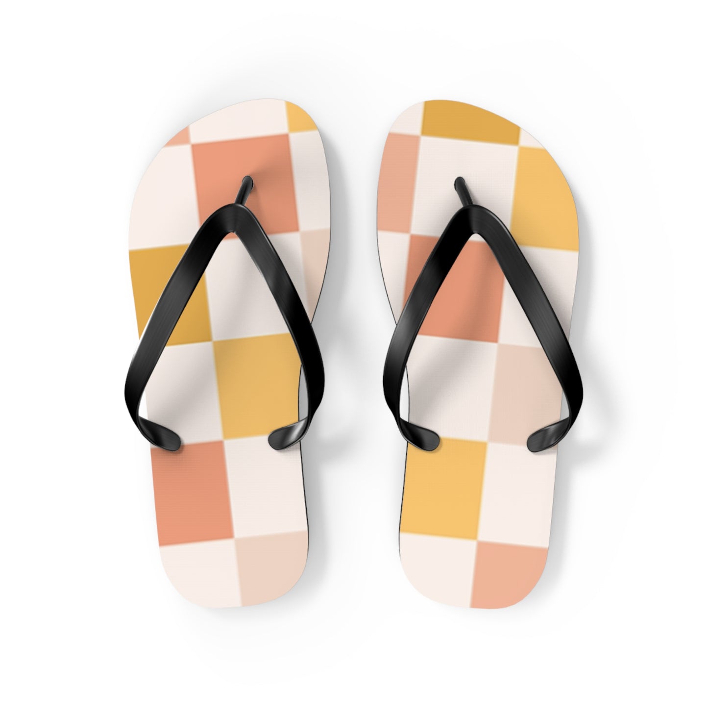 Peach Checkered Sandals, Beach Shoes, Vacation Flip Flops, Pool Slides