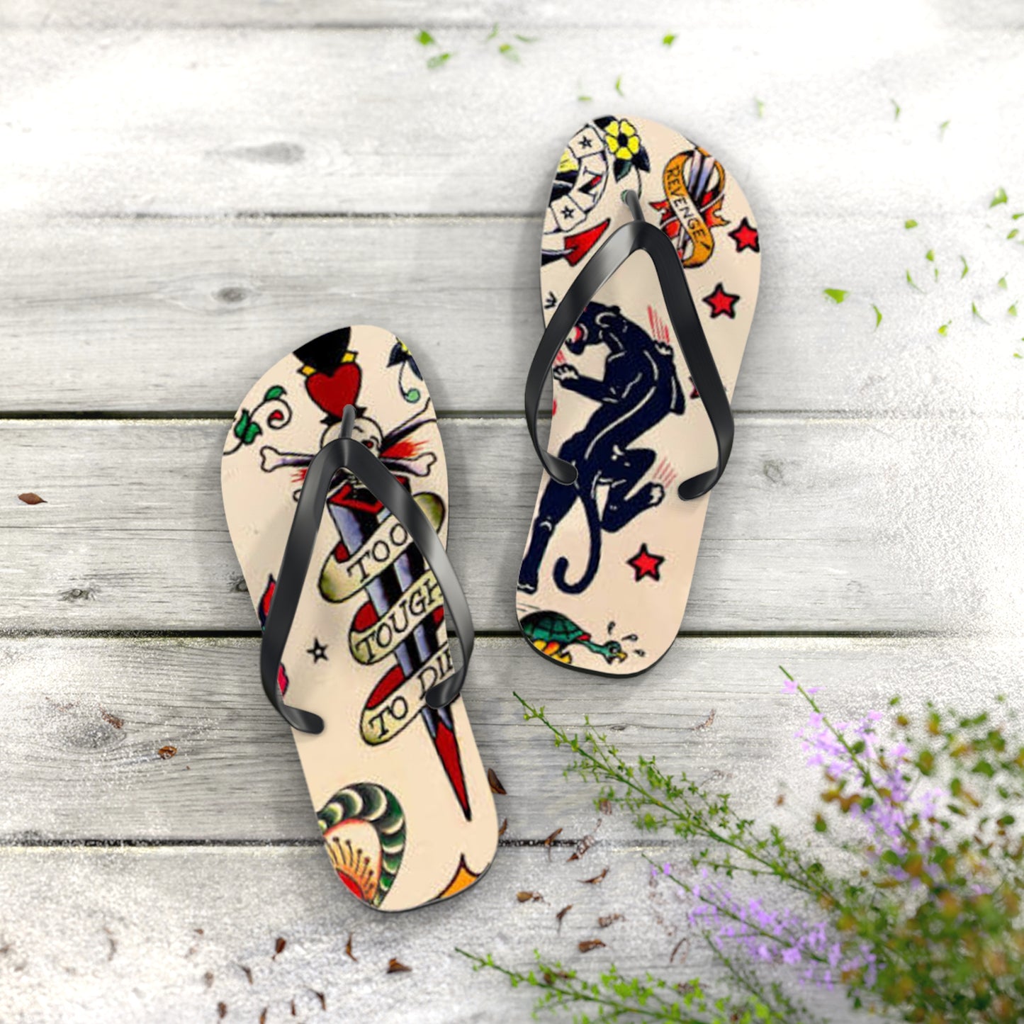 Sailor Jerry Tattoos Sandals, Beach Shoes, Vacation Flip Flops, Pool Slides