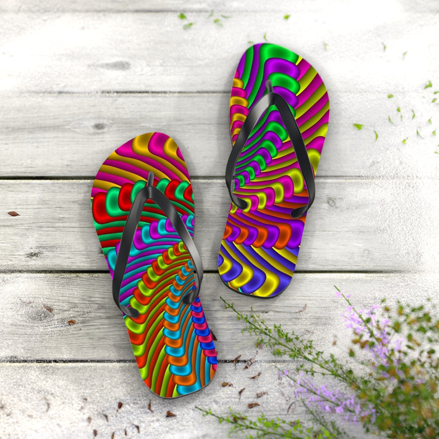 Groovy Tie Dye Flip Flops, Sandals Slides, Summer Footwear, Brand New