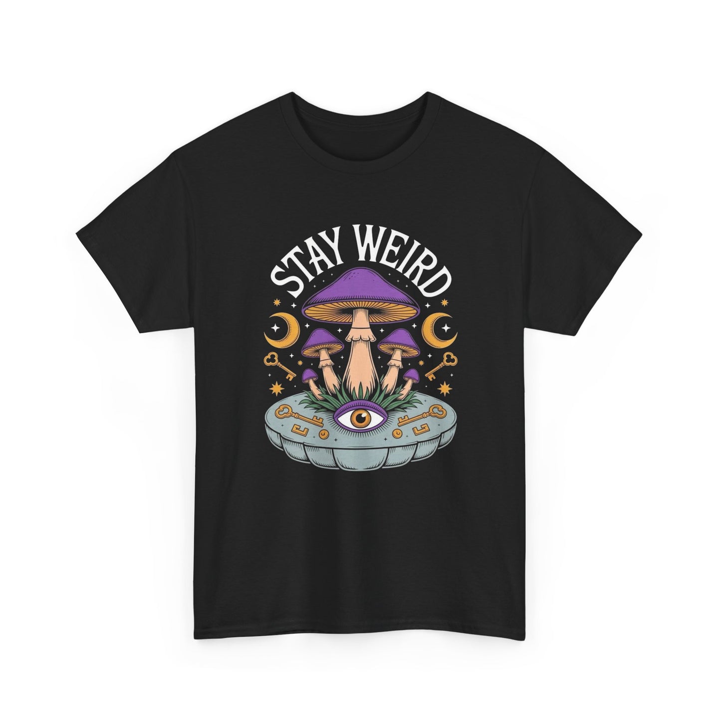 Stay Weird Funny Trippy Mushrooms Graphic T Shirt NEW Unisex Heavy Cotton Tee