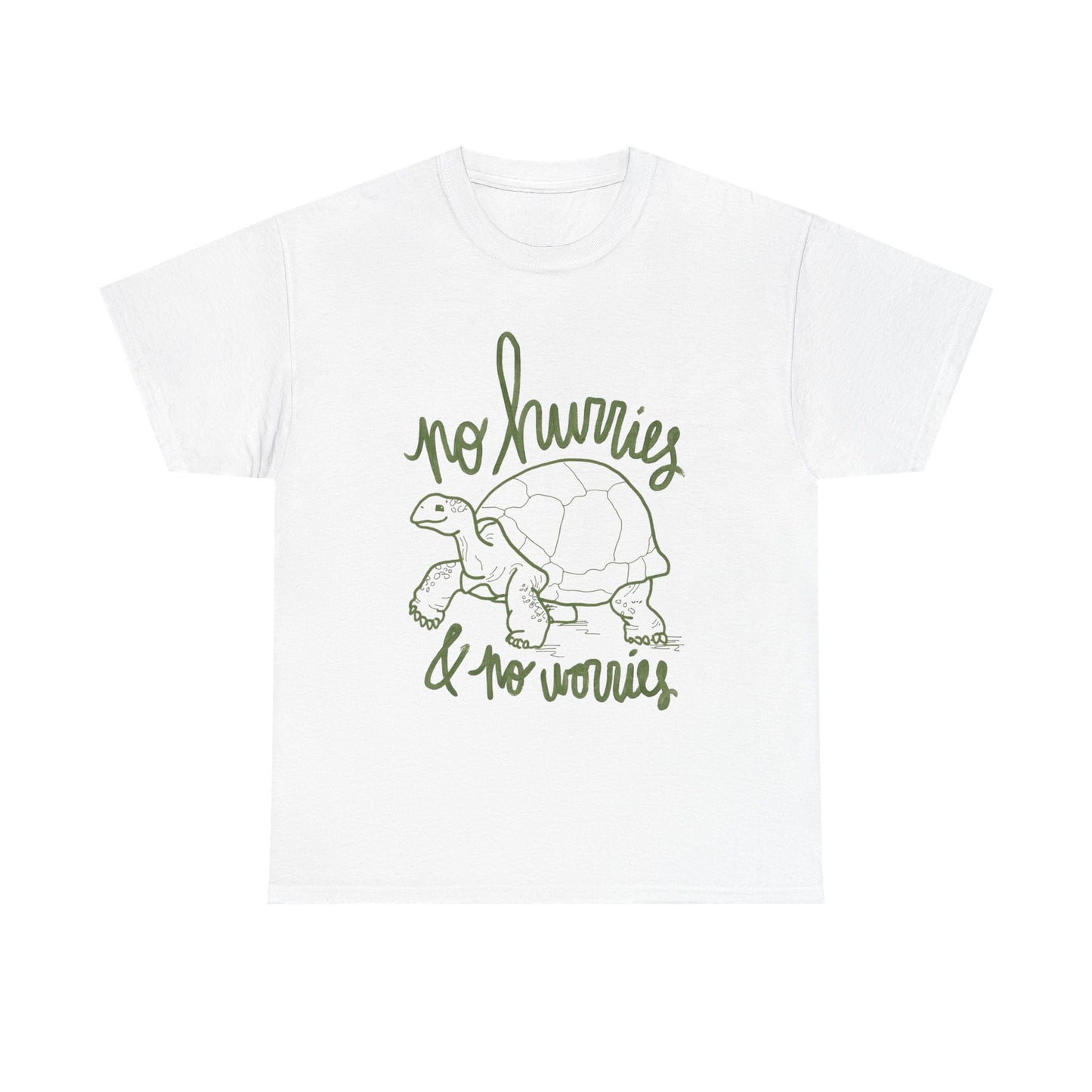 No Hurries No Worries Turtle Graphic T Shirt Unisex Heavy Cotton Tee