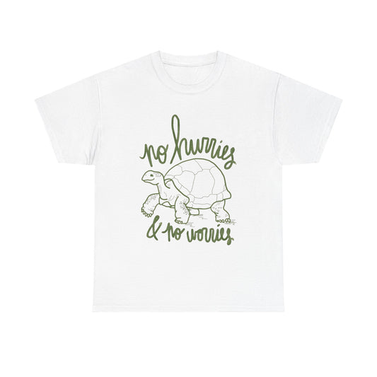 No Hurries No Worries Turtle Graphic T Shirt Unisex Heavy Cotton Tee