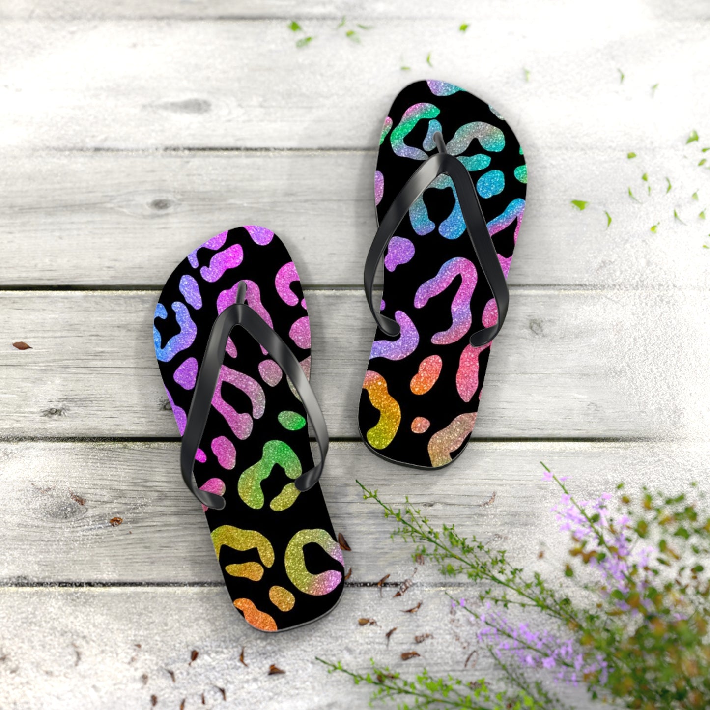 Glitter Cheetah Beach Sandals, Slides for Summer, Flip Flops, Water Resistant