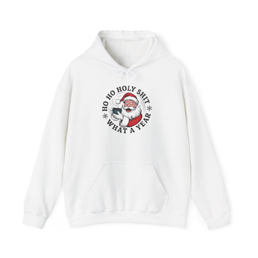 Santa What A Year Funny Graphic Hoodie Unisex Heavy Blend™ Hooded Sweatshirt