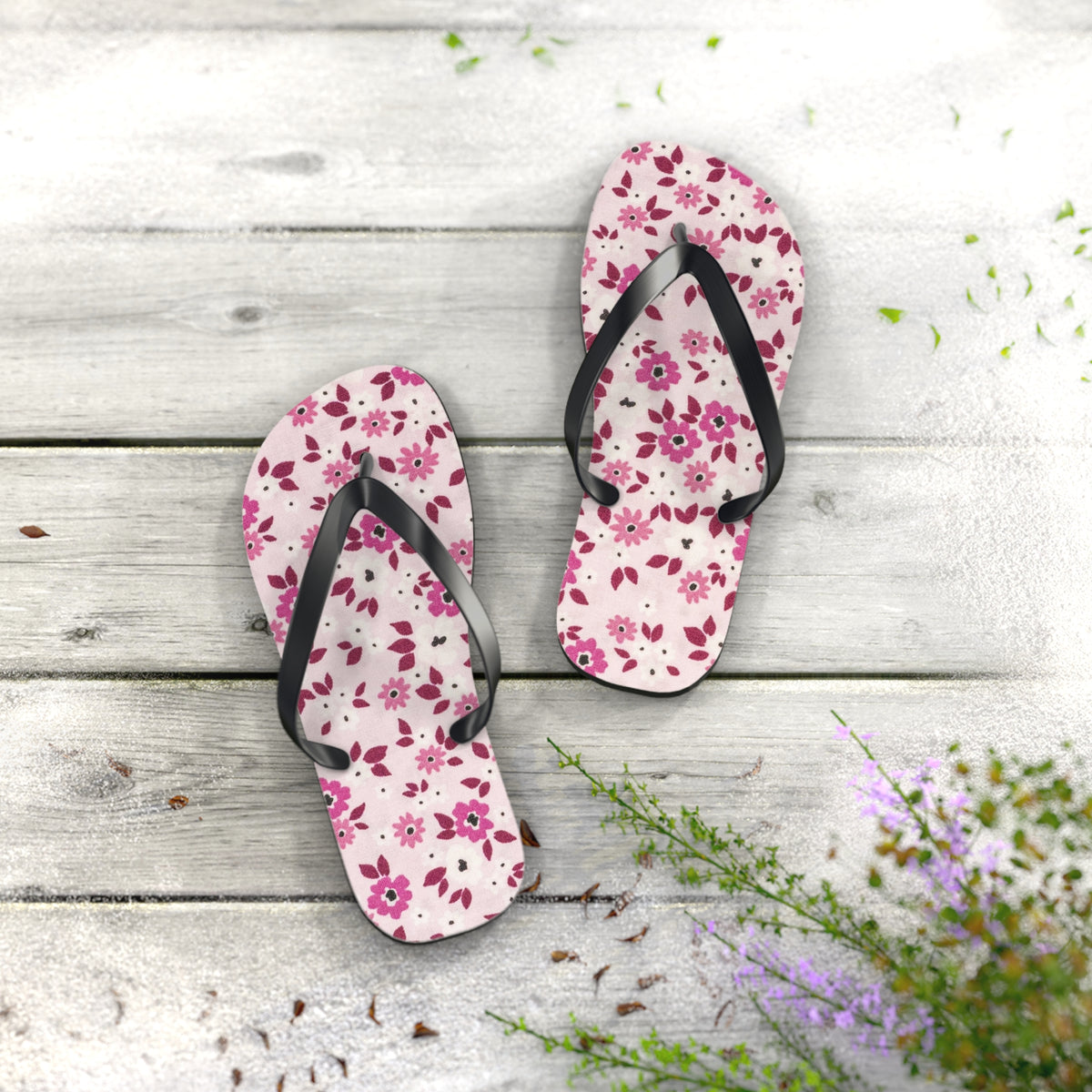 Waves And Sun Sandals Red And Pink Flowers Summer Flip Flops Slides BRAND NEW