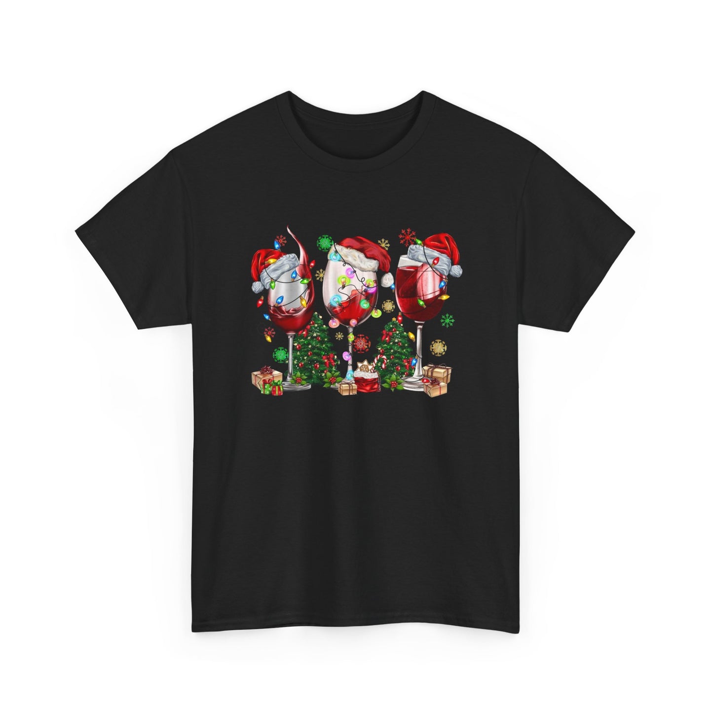 Christmas Wine Glasses Graphic T Shirt NEW ADULT