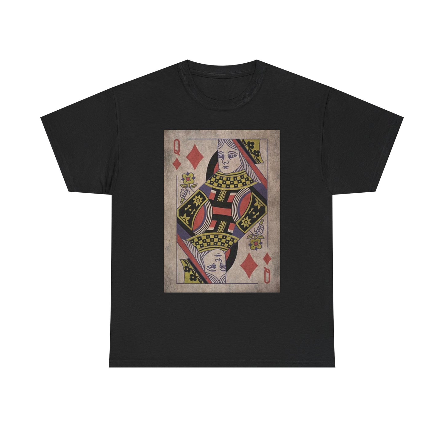 Queen Of Diamonds T Shirt Retro Playing Cards Unisex Heavy Cotton Tee