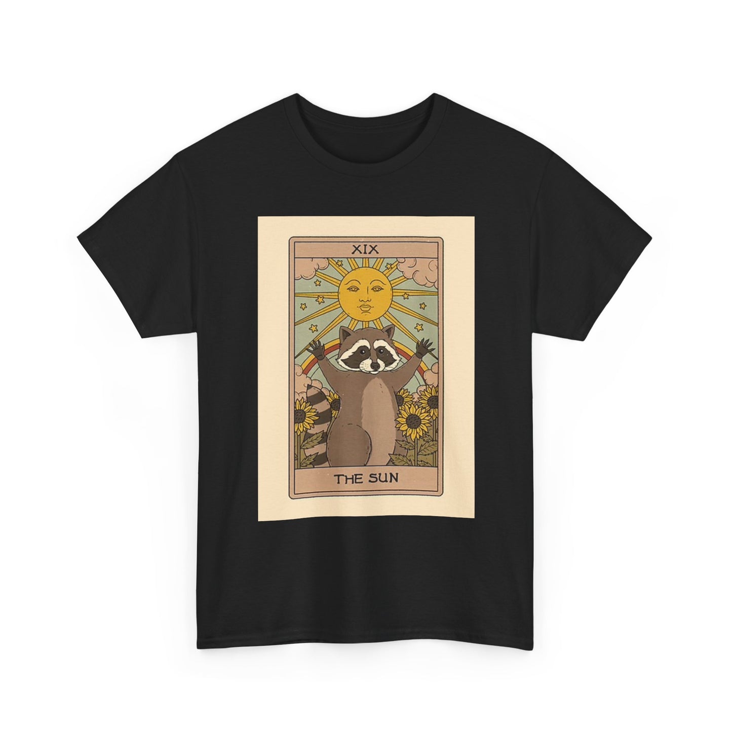 Raccoon The Sun Graphic T Shirt Vintage Painting Unisex Heavy Cotton Tee