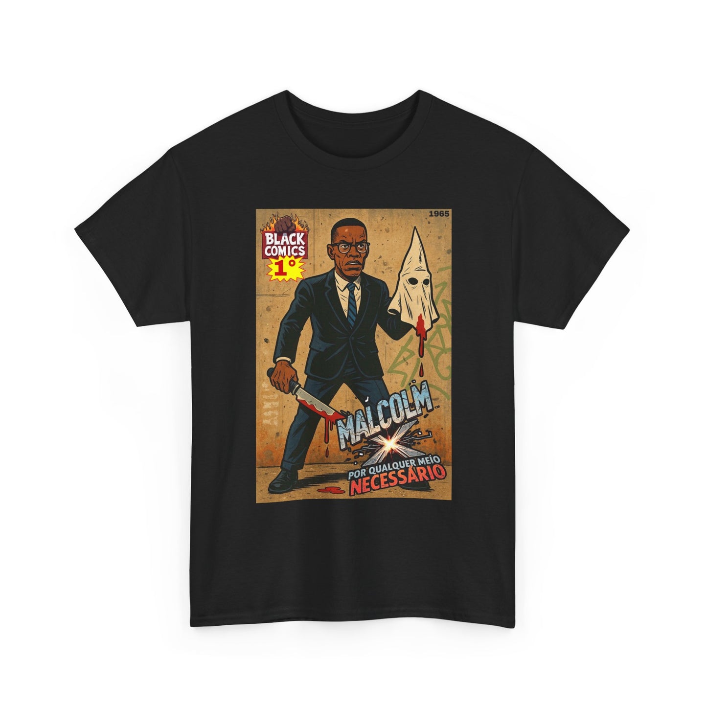 Malcolm X Graphic T Shirt Cartoon Artwork Retro Unisex Heavy Cotton Tee
