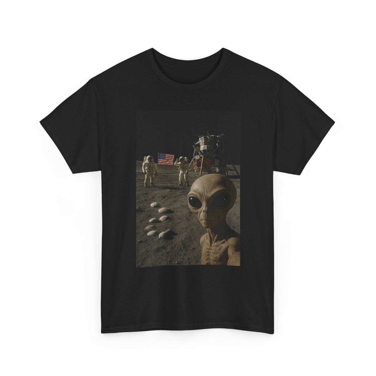 Alien Moon Landing Graphic T Shirt NEW Adult Unisex Heavy Cotton Tee
