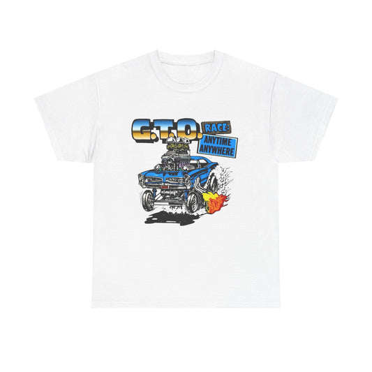 Pontiac GTO Race Anytime Vintage Graphic T Shirt NEW Unisex Heavy Cotton Tee