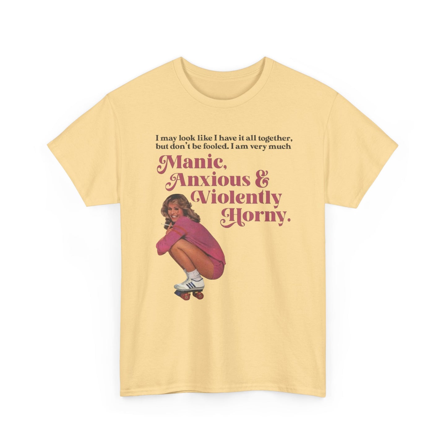 Anxious And Violently Horny Vintage Graphic T-Shirt Womens Comfy Cotton Tee NEW