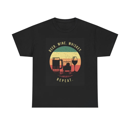 Beer Whiskey Wine Graphic T Shirt Funny Party Unisex Heavy Cotton Tee