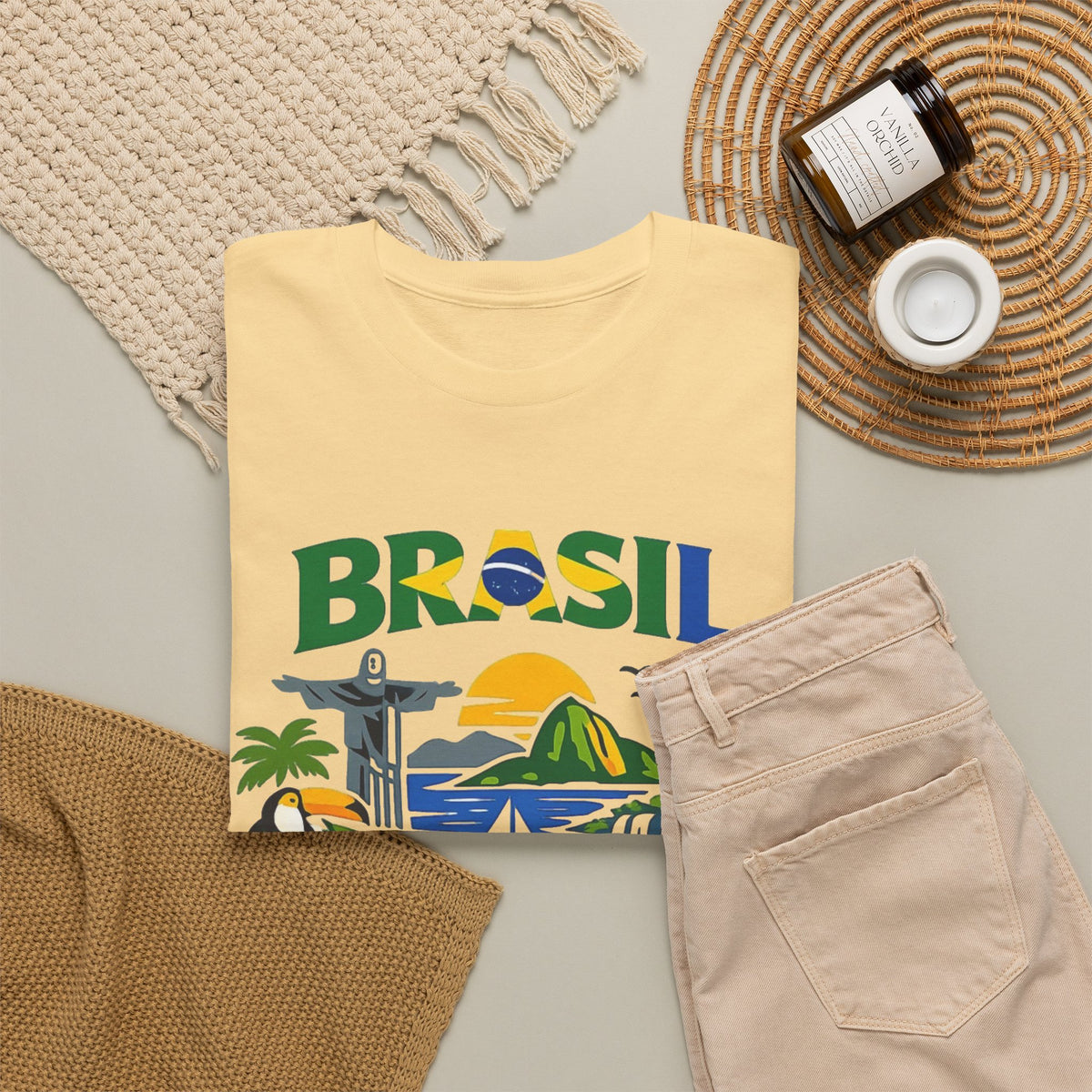 Brazil Flag Retro Graphic T Shirt Men's Heavy Cotton Tee