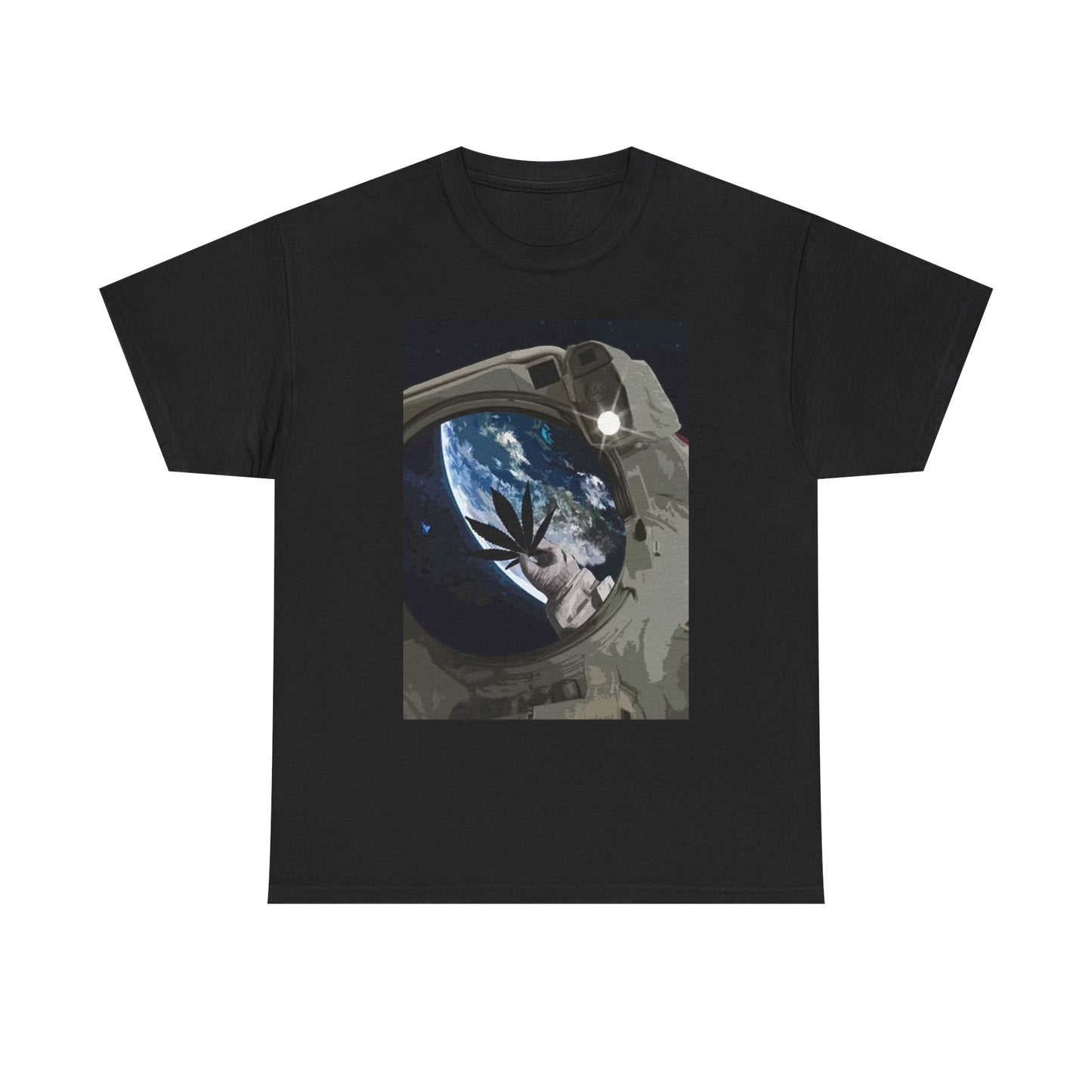 Space Astronaut Weed Leaf T Shirt Graphic Outer Space Unisex Heavy Cotton Tee