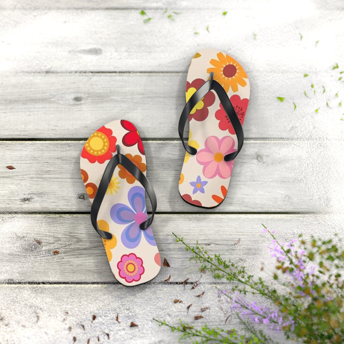Waves And Sun Sandals Groovy Summer Flip Flops Slides BRAND NEW