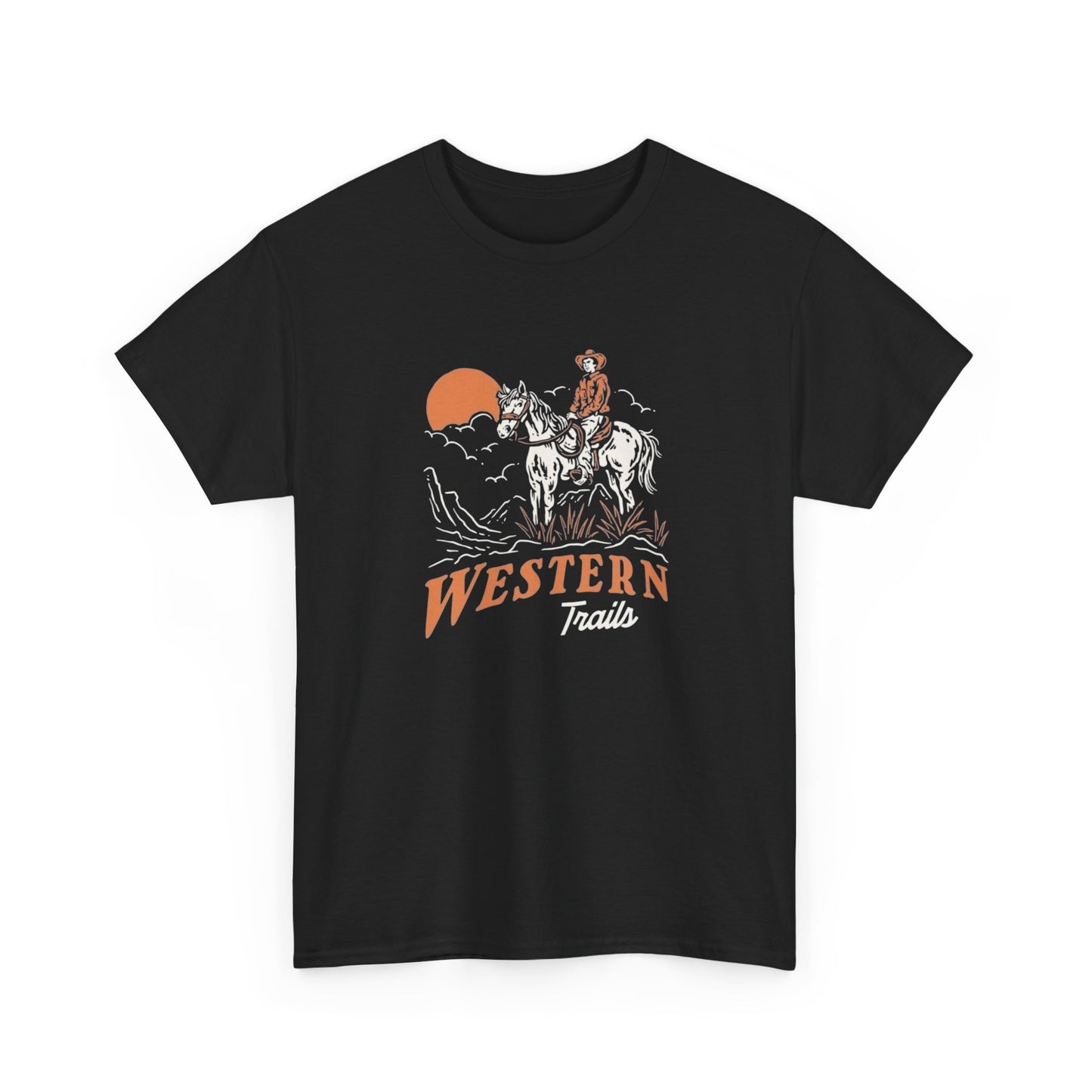Western Trails Cowboy Graphic T Shirt Unisex Heavy Cotton Tee New Gift