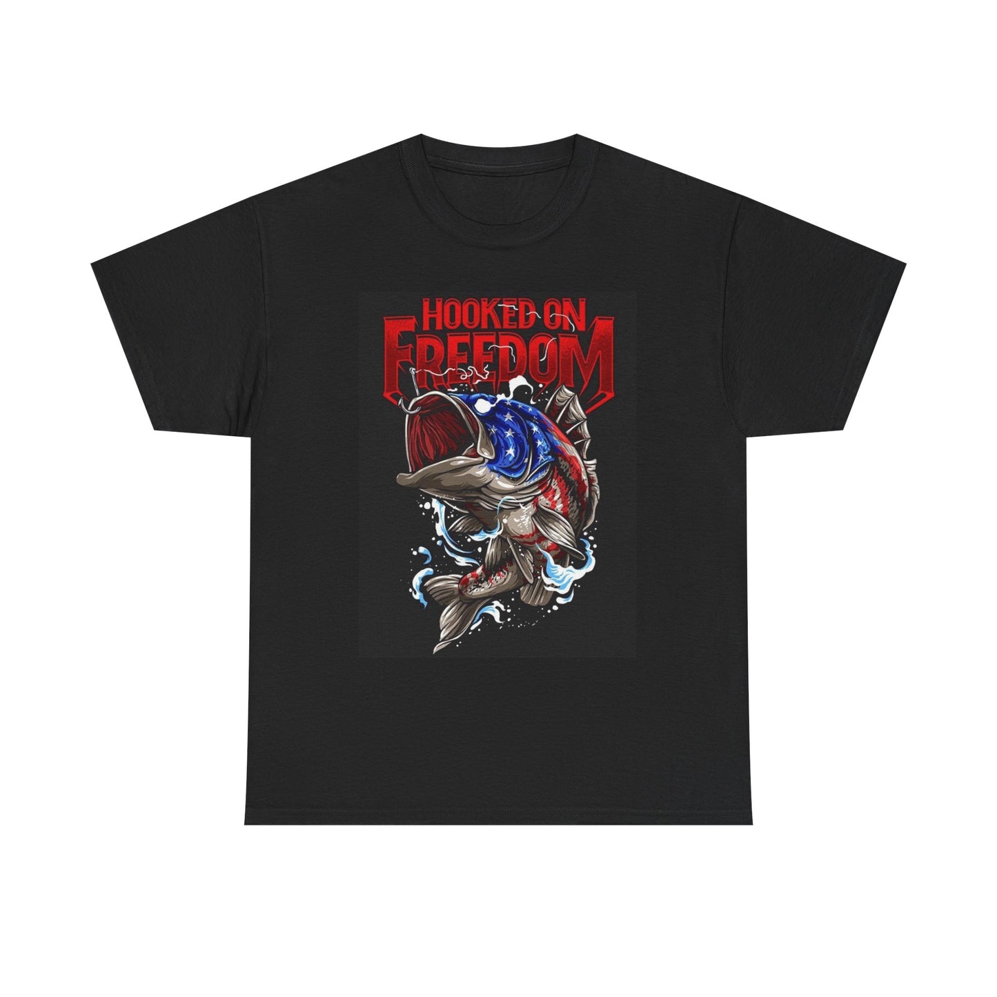 Hooked On Freedom Graphic T Shirt Fishing Outdoors Unisex Heavy Cotton Tee