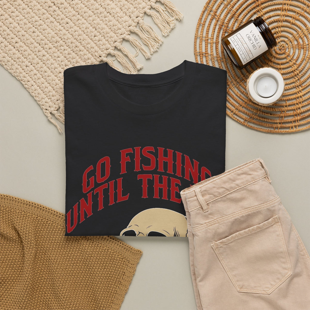 Go Fishing Until the End Skull Lure T-Shirt Men's Graphic Tee