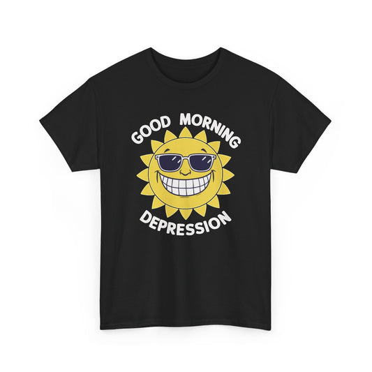 Good Morning Depression Smiling Sun Graphic T-Shirt Men's Tee