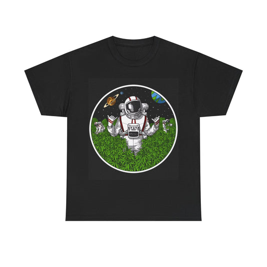 Astronaut Tshirt Weed Space fields Aliens Moon Landing Unisex Heavy Cotton Tee