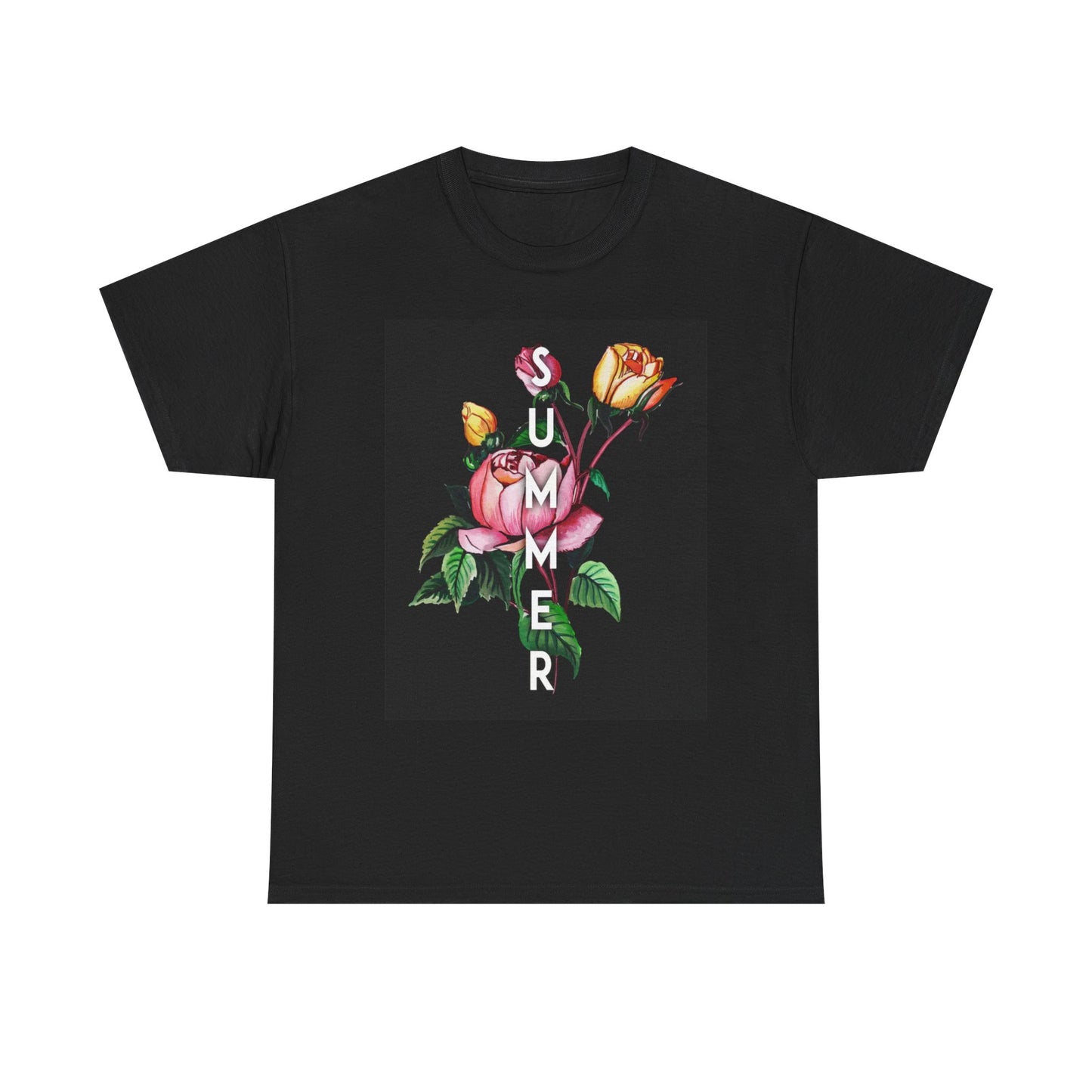 Summer Flowers Graphic T Shirt Unisex Heavy Cotton Tee