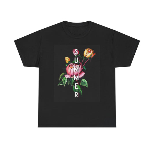 Summer Flowers Graphic T Shirt Unisex Heavy Cotton Tee