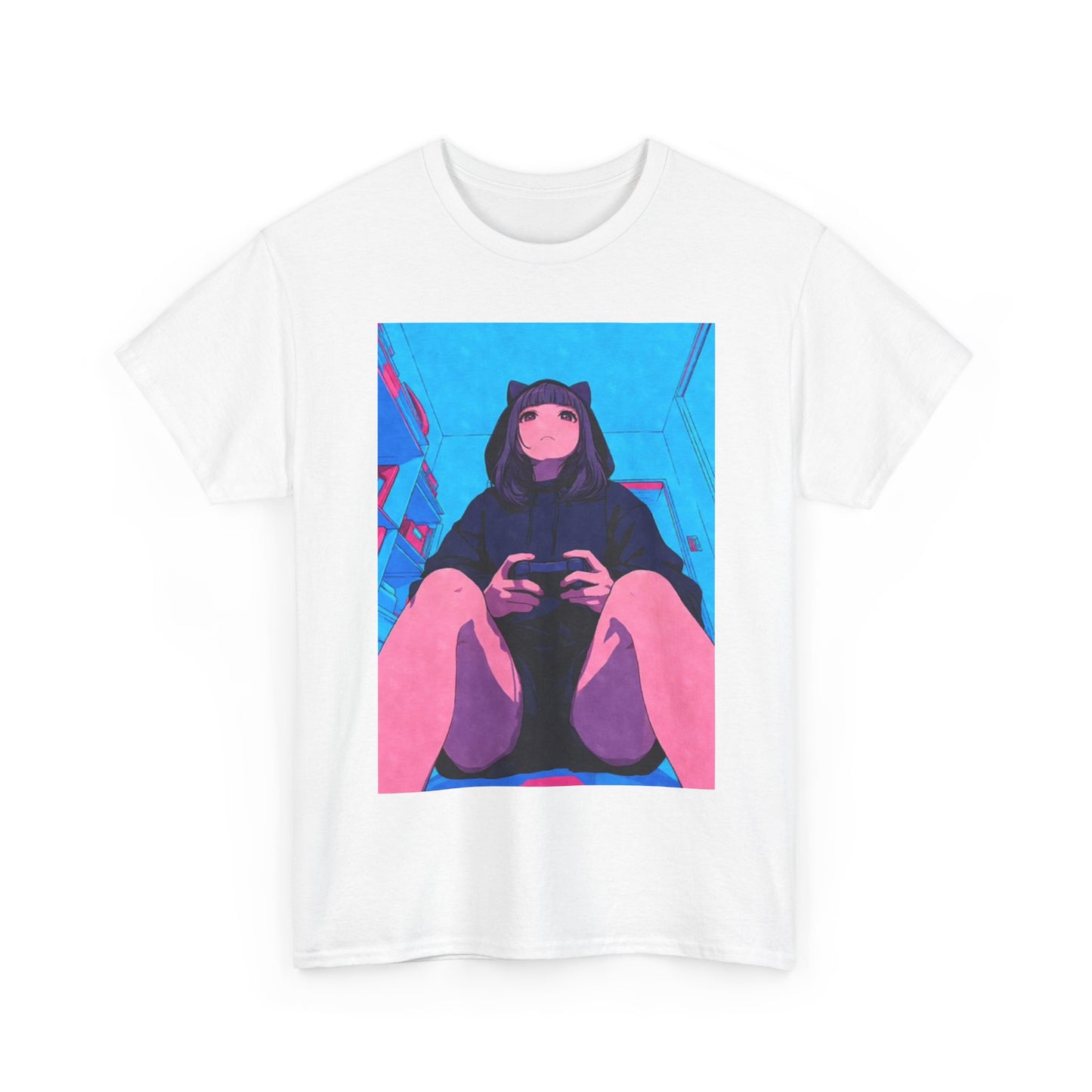 Waifu Anime T-shirt Girl Graphic Cartoon Retro Gaming Unisex Heavy Tee Gamer 77
