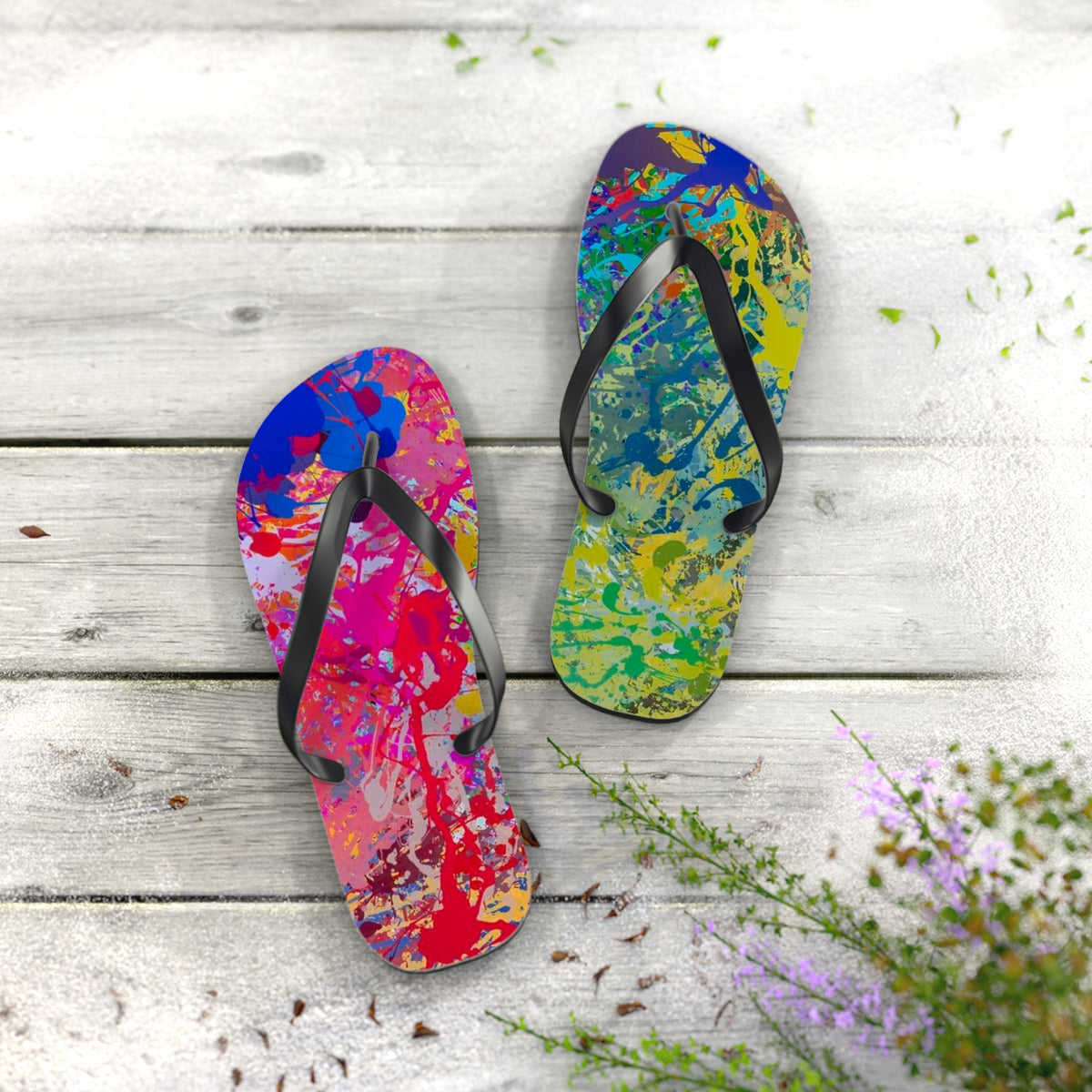 Paint Splatter Beach Sandals, Slides for Summer, Flip Flops, Water Resistant